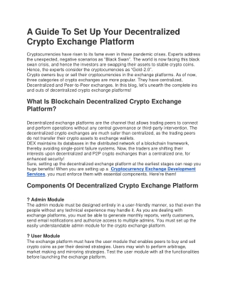 A Guide To Set Up Your Decentralized Crypto Exchange Platform