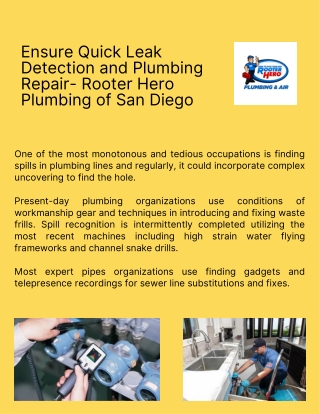 Ensure Quick Leak Detection and Plumbing Repair- Rooter Hero Plumbing of San Diego