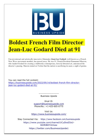 Boldest French Film Director Jean-Luc Godard Died at 91