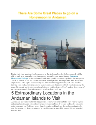 There Are Some Great Places to go on a Honeymoon in Andaman