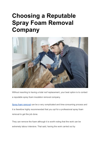 Choosing a Reputable Spray Foam Removal Company In Fareham