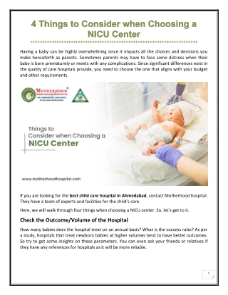 4 Things to Consider when Choosing a NICU Center