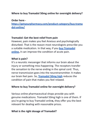 Where to buy Tramadol 50mg online for overnight delivery
