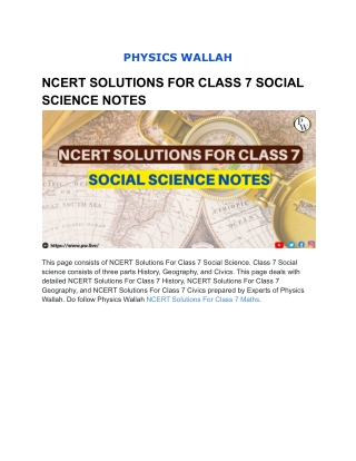 NCERT SOLUTIONS FOR CLASS 7 SOCIAL SCIENCE NOTES