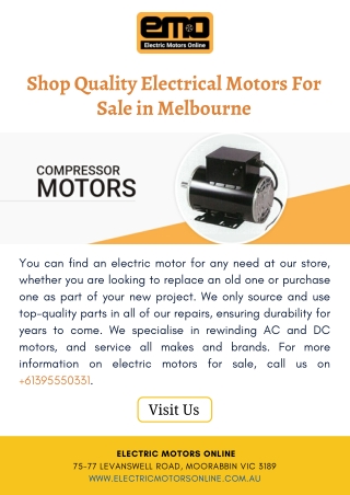 Shop Quality Electrical Motors For Sale in Melbourne