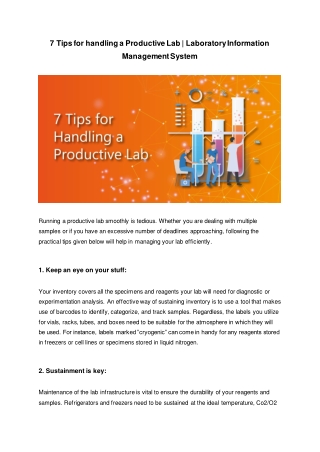 7 Tips for handling a Productive Lab - Laboratory Information Management System