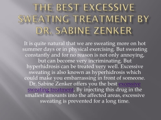 The Best Excessive Sweating Treatment By Dr. Sabine Zenker