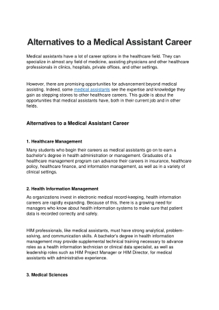 Alternatives to a Medical Assistant Career