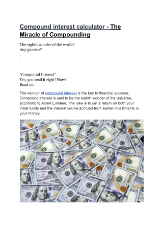 Compound interest calculator The Miracle of Compounding