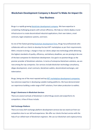 Blockchain Development Company - Brugu Software Solutions