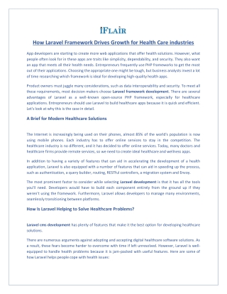 How Laravel Framework Drives Growth for Health Care industries