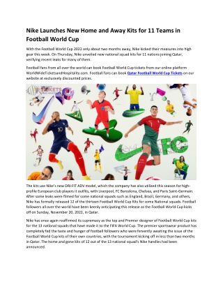 Nike Launches New Home and Away Kits for 11 Teams in Football World Cup