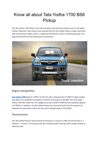 Know all about Tata Yodha 1700 BS6 Pickup