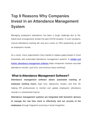 Top 9 Reasons Why Companies Invest in an Attendance Management System