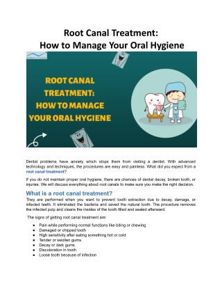 Root Canal Treatment: How to Manage Your Oral Hygiene