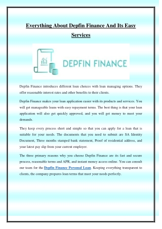 Everything About Depfin Finance And Its Easy Services