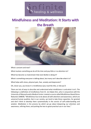 Mindfulness and Meditation It Starts with the Breath