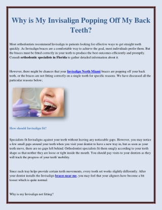 Why is My Invisalign Popping Off My Back Teeth?