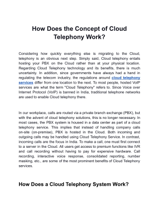 How Does the Concept of Cloud Telephony Work