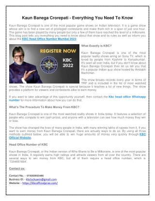 KBC Head Office Number Mumbai 2022