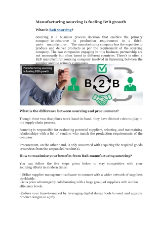 Manufacturing sourcing is fueling B2B growth - Industry experts