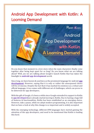 Android App Development with Kotlin A Looming Demand