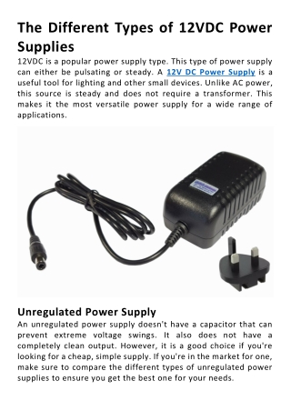 The Different Types of 12VDC Power Supplies