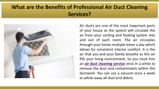 What are the Benefits of Professional Air Duct Cleaning Services