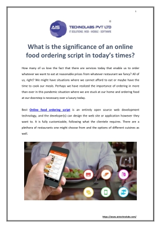 What is the significance of an online food ordering script in today’s times?