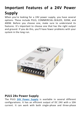 Important Features of a 24V Power Supply