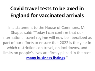 Covid travel tests to be axed in England for vaccinated arrivals