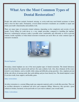 What Are the Most Common Types of Dental Restoration?