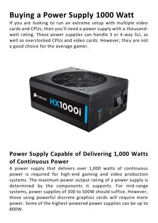 Buying a Power Supply 1000 Watt