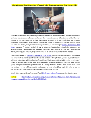Enjoy advanced IT solutions at an affordable price through a managed IT service provider