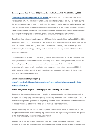 Chromatography Data Systems (CDS) Market Expected to Reach USD 740.14 Million by 2029