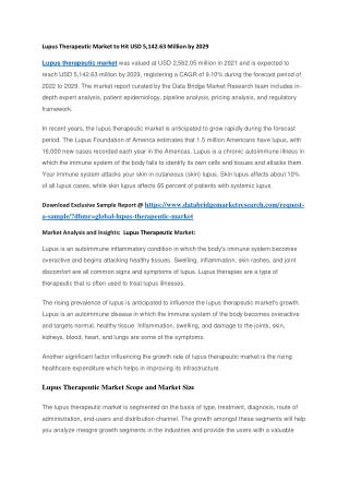 Lupus Therapeutic Market to Hit USD 5,142.63 Million by 2029