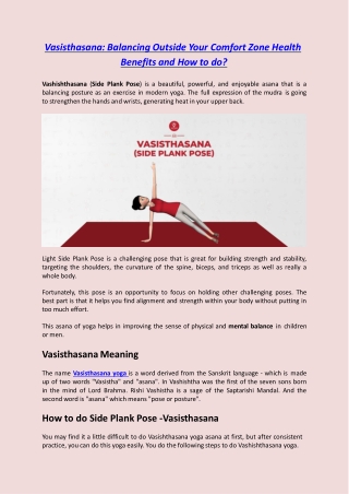 Vasisthasana: Balancing Outside Your Comfort Zone Health Benefits and How to do?