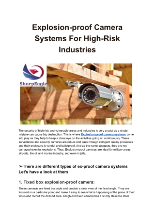 Explosion-proof Camera Systems For High-Risk Industries