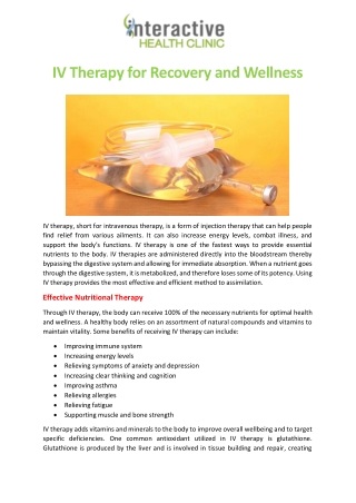 IV Therapy for Recovery and Wellness