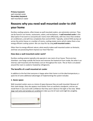 Reasons why you need wall mounted cooler to chill your home