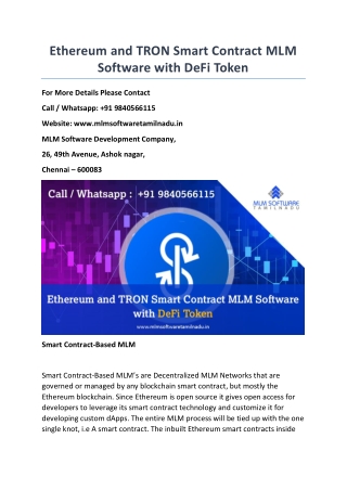 Ethereum and TRON Smart Contract MLM Software with DeFi Token