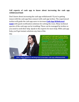 Call experts of cash app to know about increasing the cash app withdrawal limit