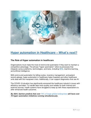 Hyper automation in Healthcare – What’s next?