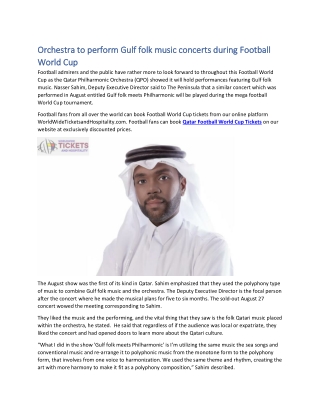 Orchestra to perform Gulf folk music concerts during Football World Cup