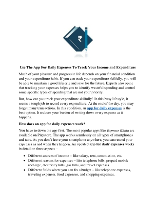 Use The App For Daily Expenses To Track Your Income and Expenditure
