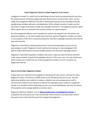 Finest Plagiarism Checker to Make Plagiarism Free Content - Webseotoolz