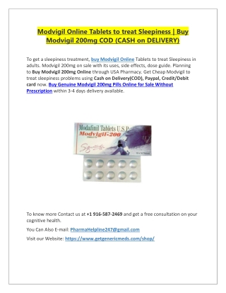Buy Modvigil 200mg Tablets Online | Order cheap Modvigil on COD