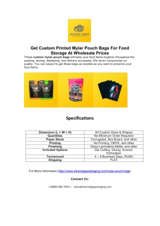Get Custom Printed Mylar Pouch Bags For Food Storage At Wholesale Prices