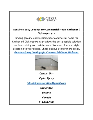 Genuine Epoxy Coatings For Commercial Floors Kitchener Cipkarepoxy.ca