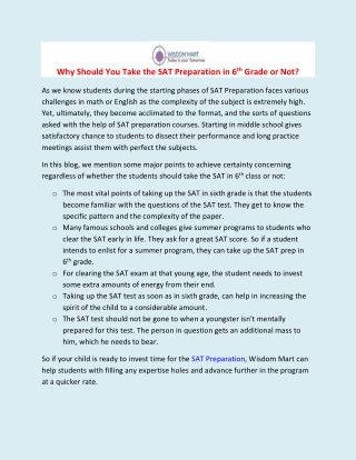 Why Should You Take The SAT Preparation in 6th Grade or Not?